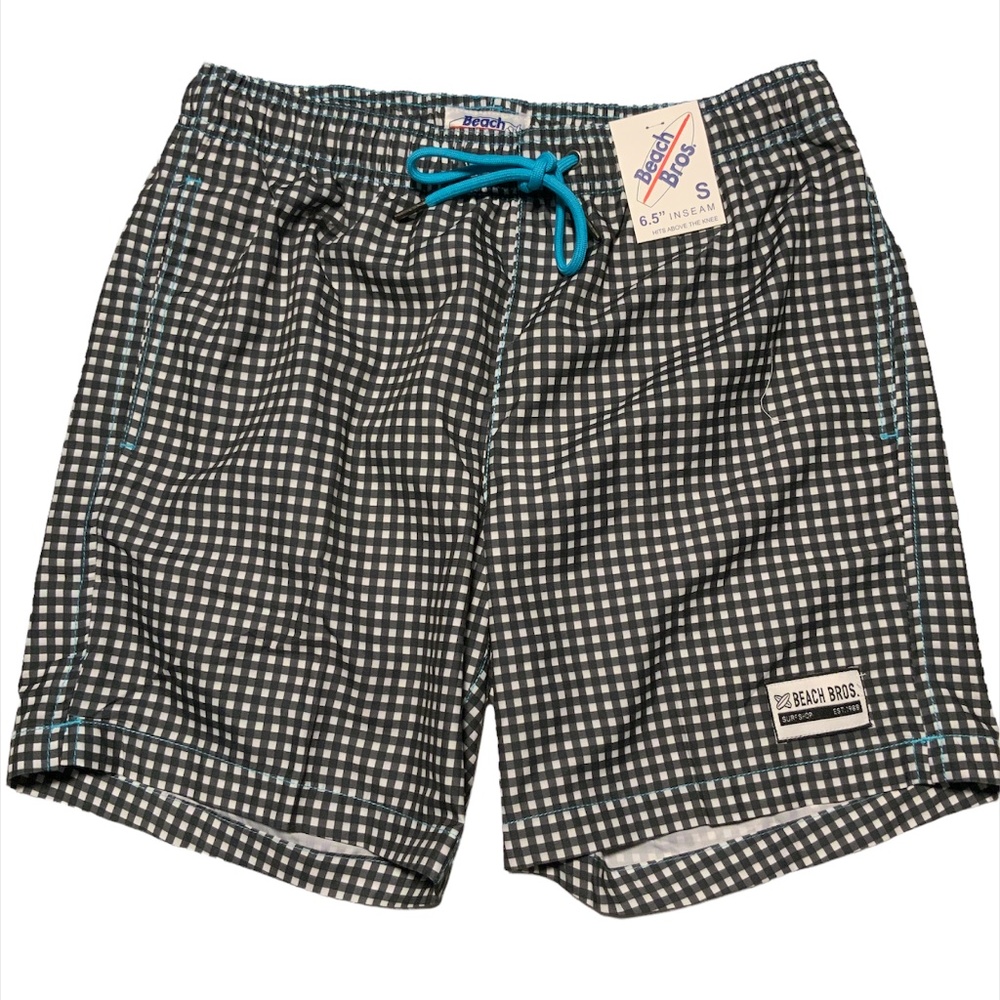 NWT Beach Bros Black/White Checkered Beach Board Swim Shorts